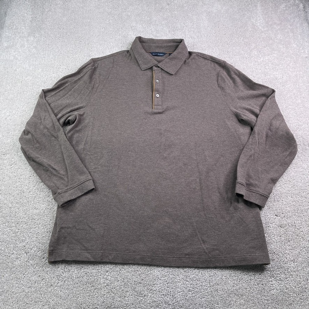 Scott Barber Polo Shirt Mens XL Brown Cotton Wool Long Sleeve Casual Luxury